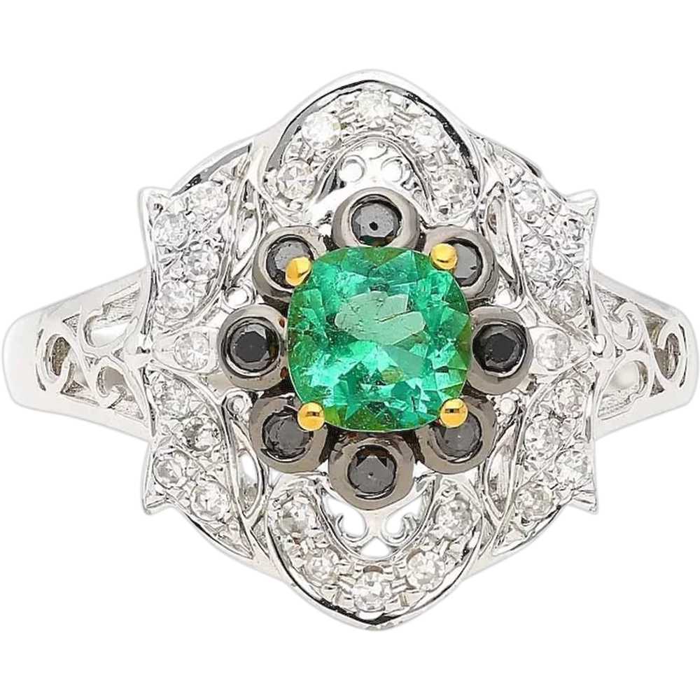 Cushion Cut Colombian Emerald and Diamonds Set 14… - image 1