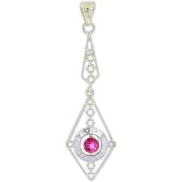 Yellow Gold Synthetic Ruby Art Deco Drop Pendant … - image 1