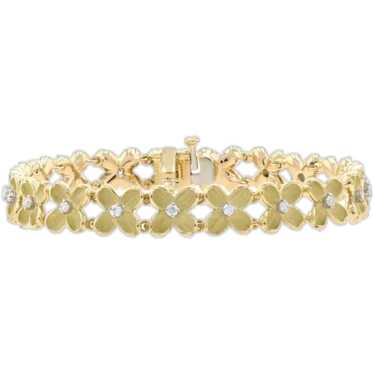 Yellow Gold Diamond Flower Link Bracelet 7 1/4" - 