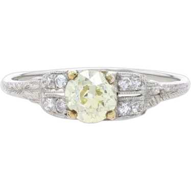 Platinum Diamond Art Deco Engagement Ring - 18k Eu