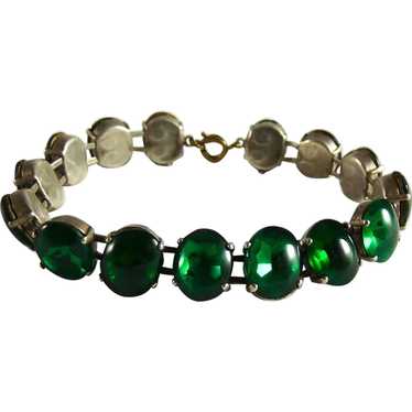 Vintage Green Glass Cabochon Bracelet