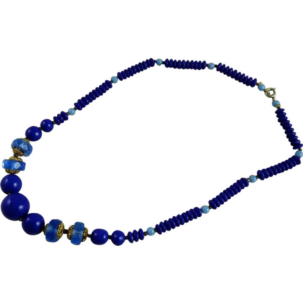 Vintage Art Deco Glass Bead Necklace Blue - image 1