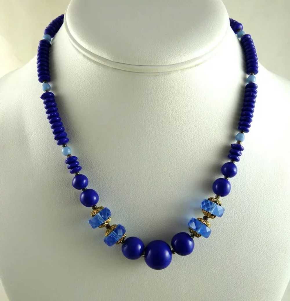Vintage Art Deco Glass Bead Necklace Blue - image 2