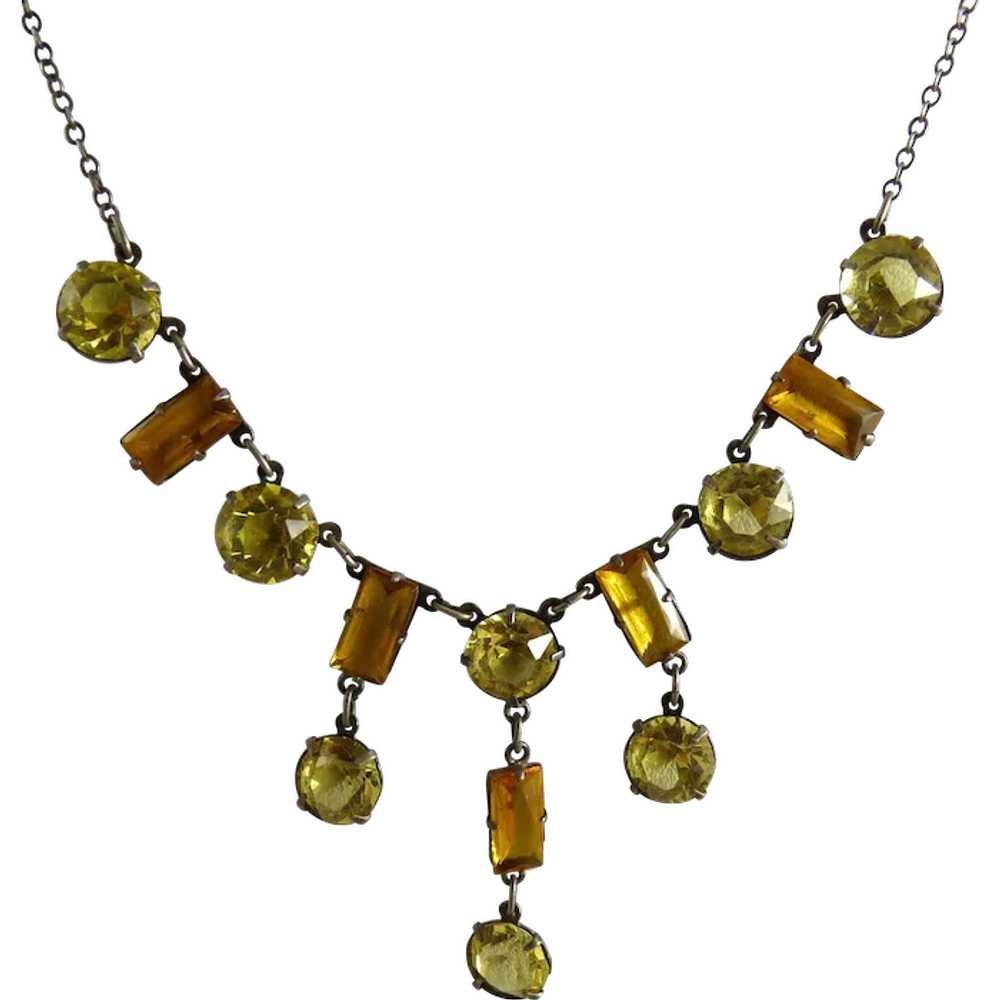 Vintage Art Deco Open Back Crystal Necklace Citri… - image 1