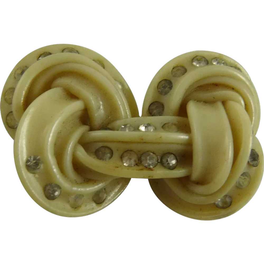 Vintage Art Deco Celluloid and Rhinestone Knot Pin - image 1