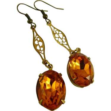 Vintage Art Deco Drop Earrings Amber Stones - image 1