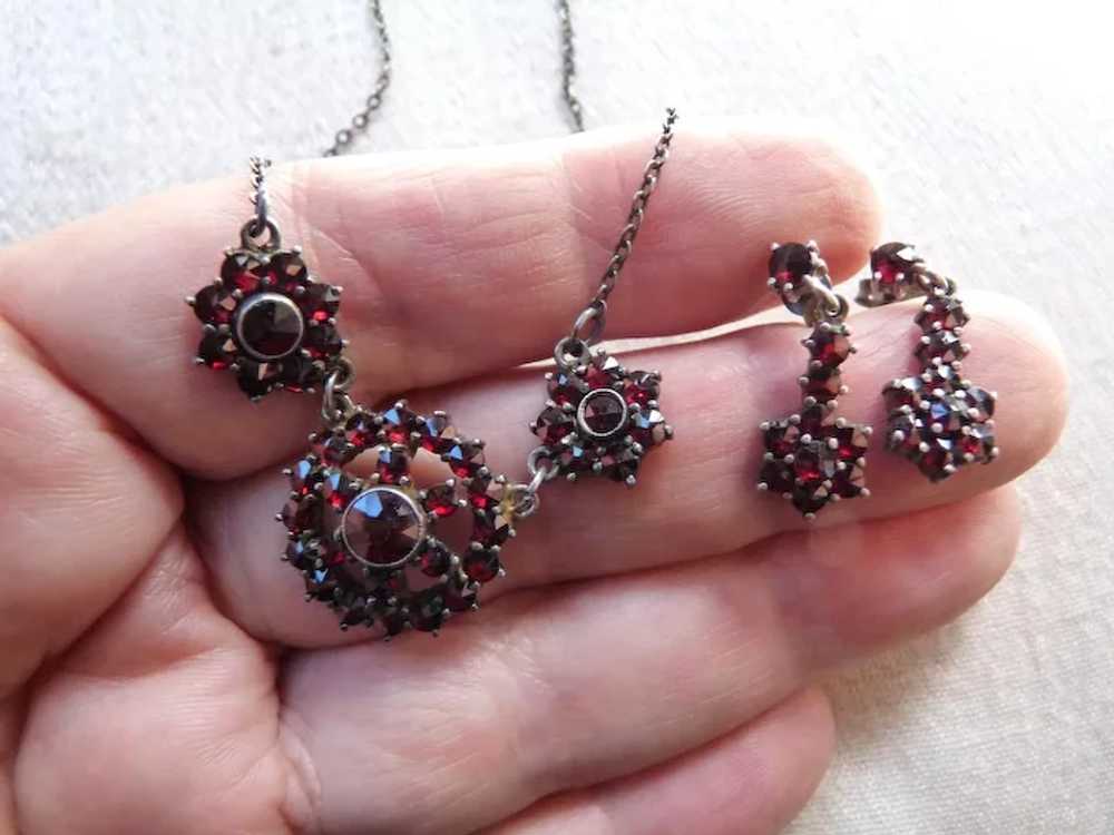 Vintage Bohemian Garnet Necklace Earrings Set - image 3
