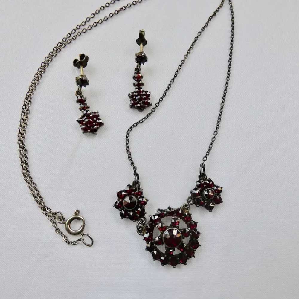 Vintage Bohemian Garnet Necklace Earrings Set - image 4