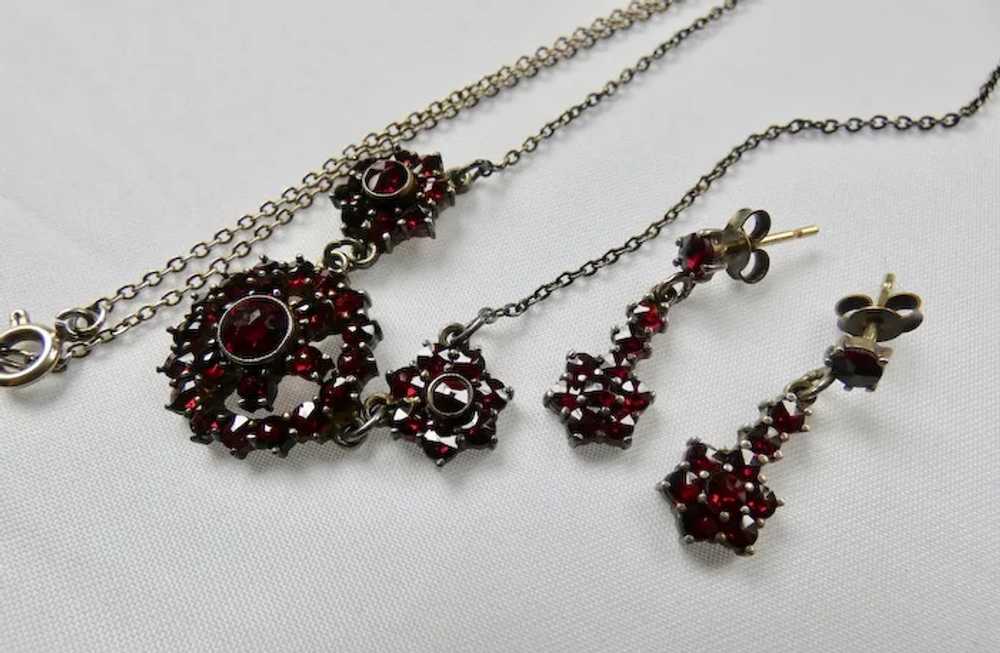 Vintage Bohemian Garnet Necklace Earrings Set - image 5