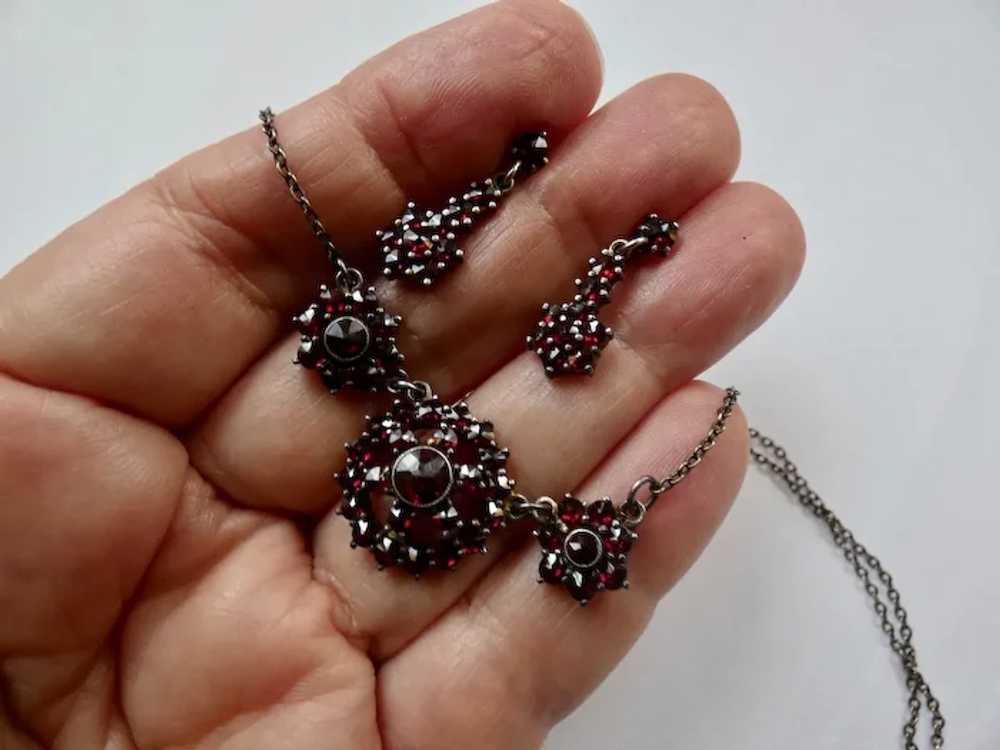 Vintage Bohemian Garnet Necklace Earrings Set - image 7