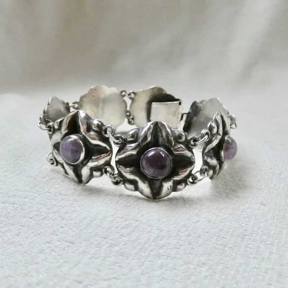 Early Mexican Sterling Silver Amethyst Bracelet - image 2