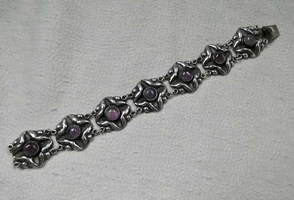 Early Mexican Sterling Silver Amethyst Bracelet - image 3