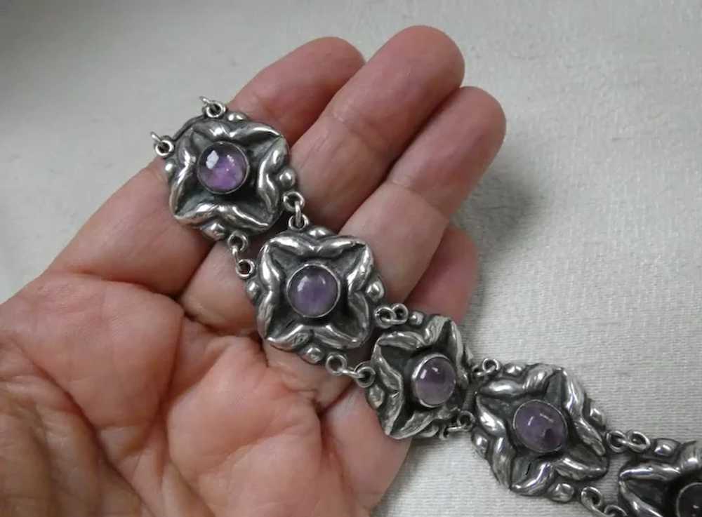 Early Mexican Sterling Silver Amethyst Bracelet - image 5