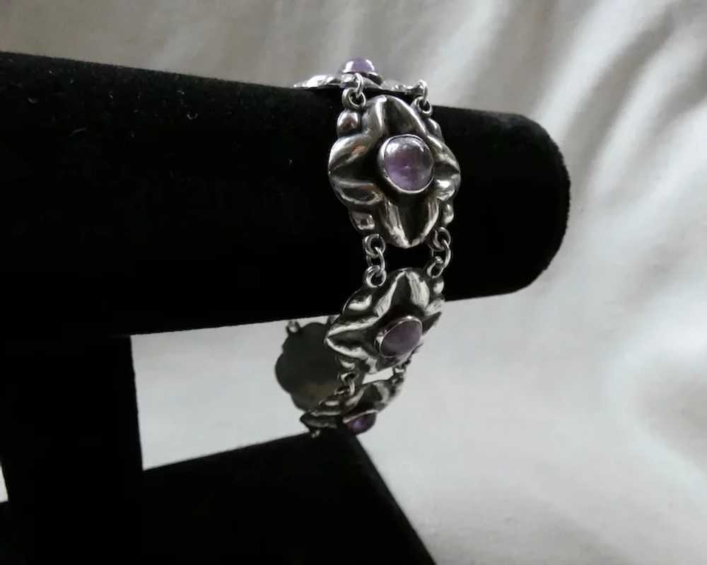Early Mexican Sterling Silver Amethyst Bracelet - image 7