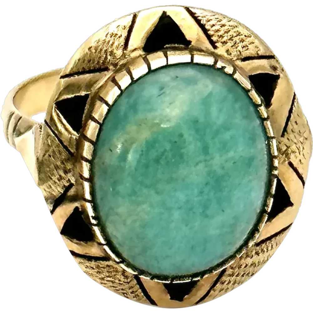 Ladies 14kt Victorian rose-gold jade ring. - image 1