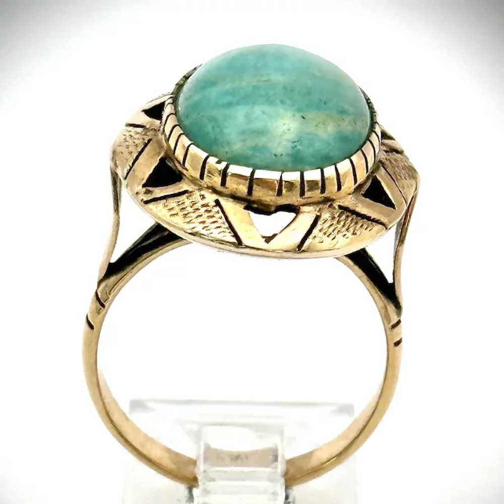 Ladies 14kt Victorian rose-gold jade ring. - image 4