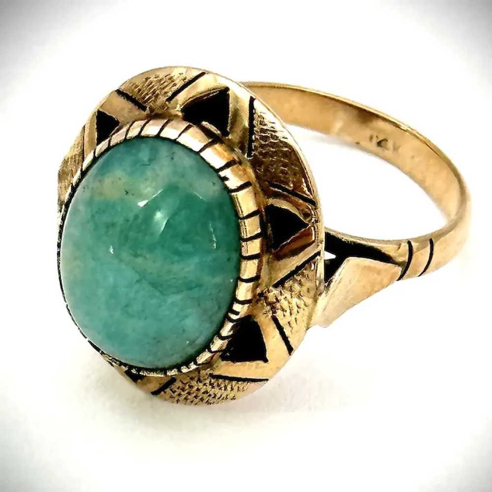 Ladies 14kt Victorian rose-gold jade ring. - image 5