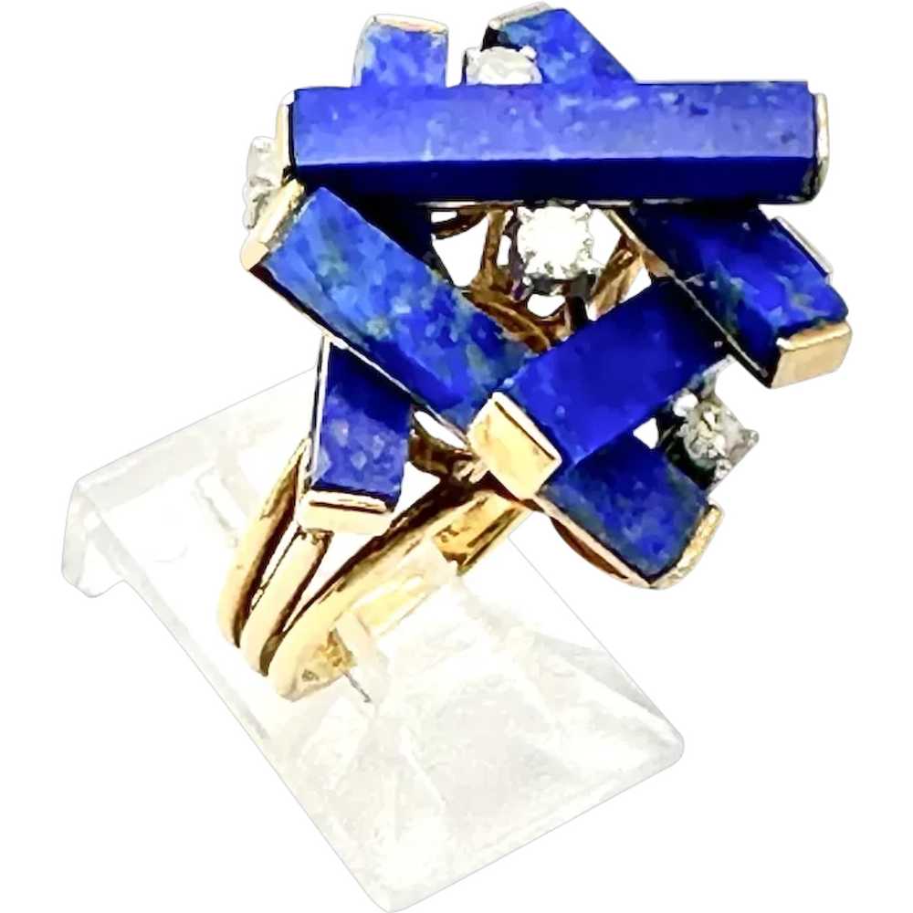 Ladies vintage 14kt lapis lazuli and diamond cock… - image 1