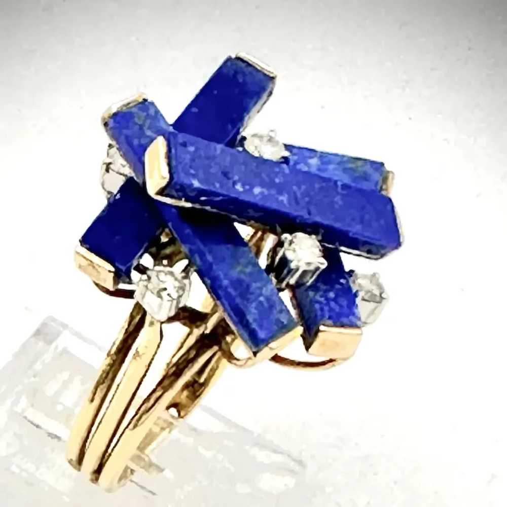 Ladies vintage 14kt lapis lazuli and diamond cock… - image 3