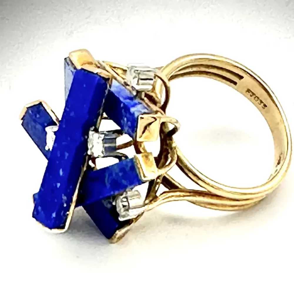 Ladies vintage 14kt lapis lazuli and diamond cock… - image 5