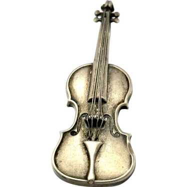 Unisex vintage sterling silver violin pin / brooc… - image 1