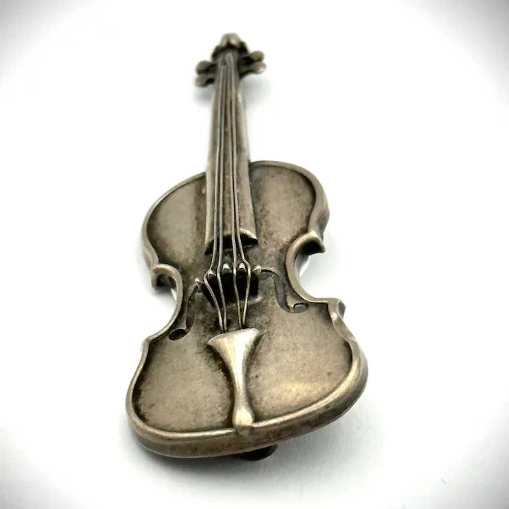 Unisex vintage sterling silver violin pin / brooc… - image 2