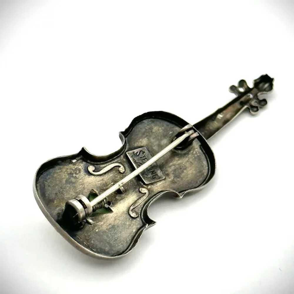 Unisex vintage sterling silver violin pin / brooc… - image 3