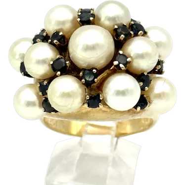 14kt Cultured pearl and sapphire ladies ring