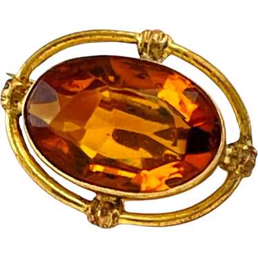 Amber Glass and gold Victorian Pin