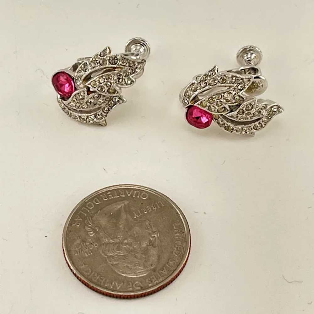 Pretty in pink rhinestone and silver plate screwb… - image 2