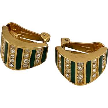 Vintage Christian Dior Gold Tone Green Enamel and… - image 1