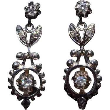 Mid Century Granulated Diamond Dangler Earrings i… - image 1