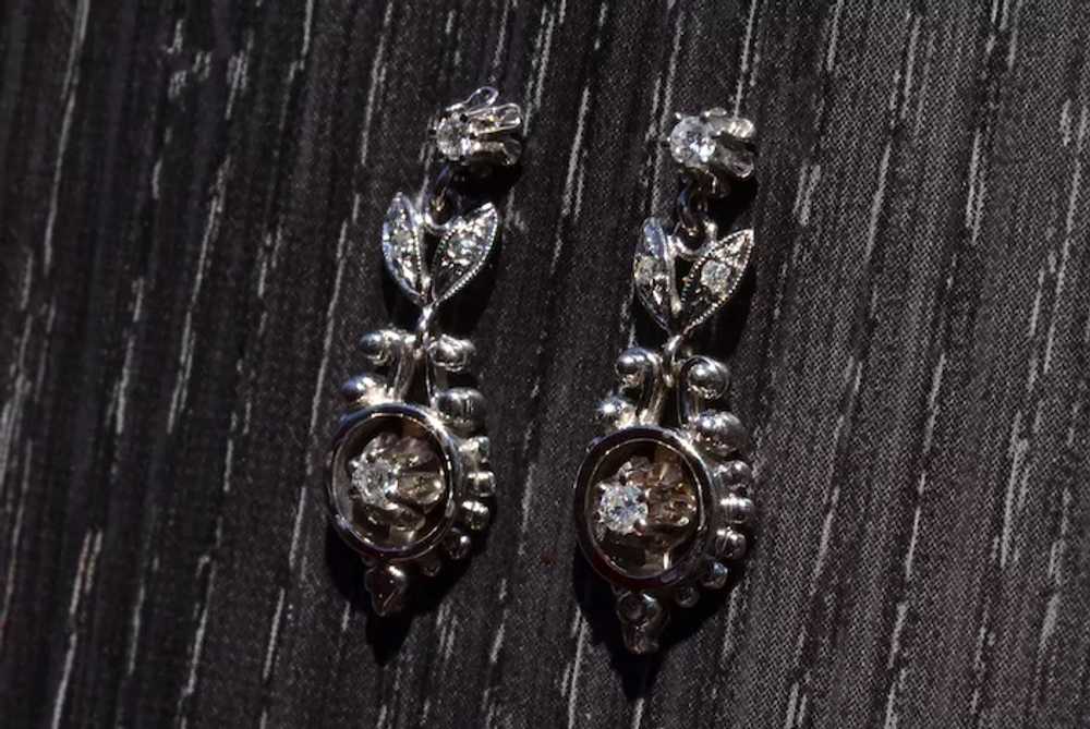 Mid Century Granulated Diamond Dangler Earrings i… - image 2