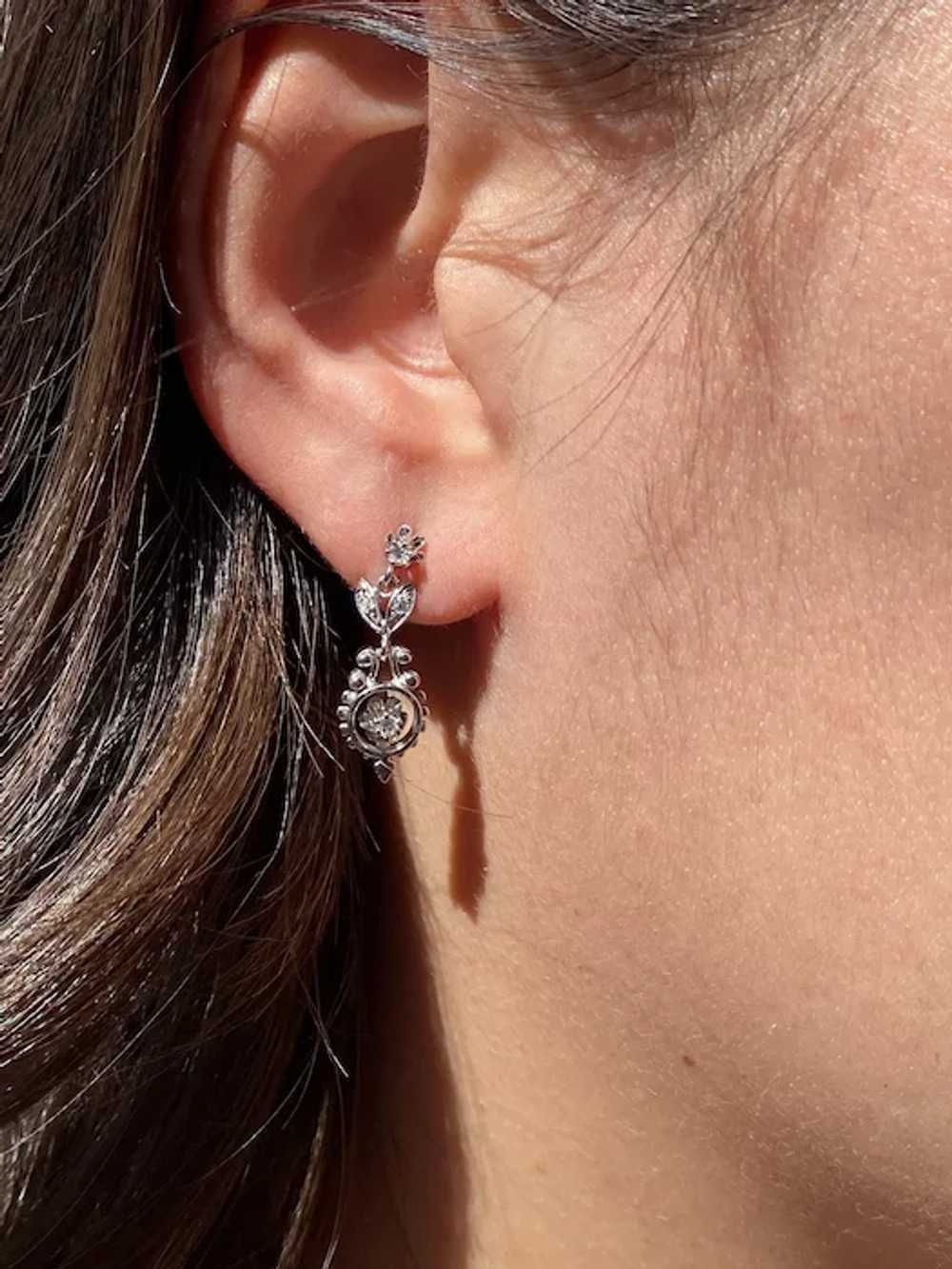 Mid Century Granulated Diamond Dangler Earrings i… - image 3