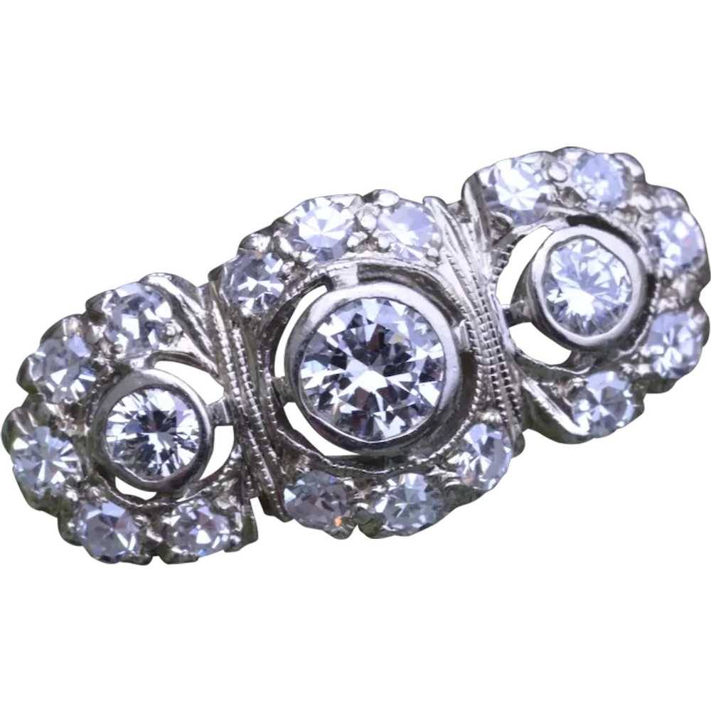 Antique Three Stone Halo Ring - image 1