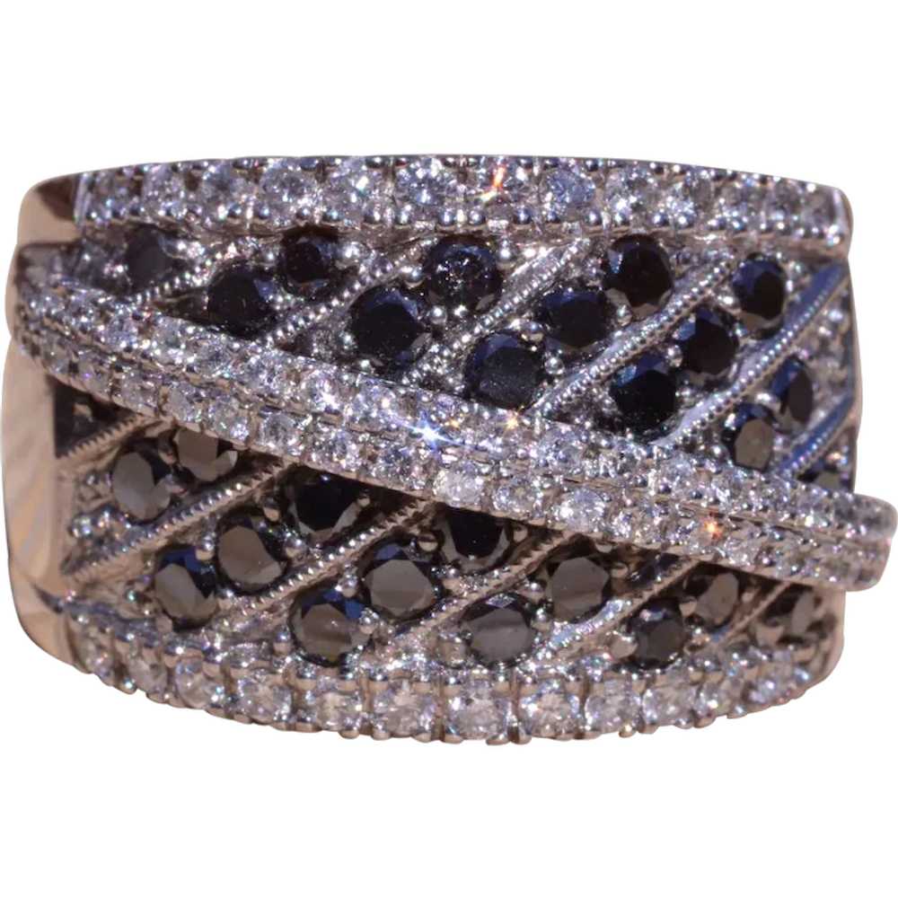 Signed Black & White Diamond Cocktail Ring - image 1