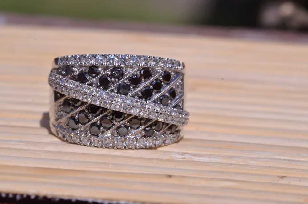 Signed Black & White Diamond Cocktail Ring - image 2