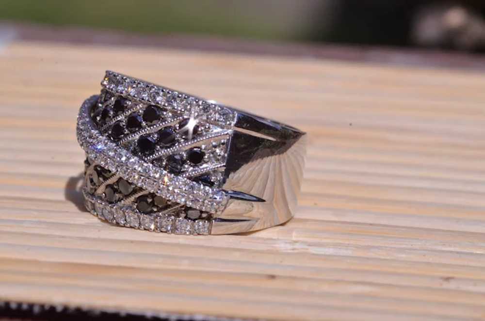 Signed Black & White Diamond Cocktail Ring - image 3