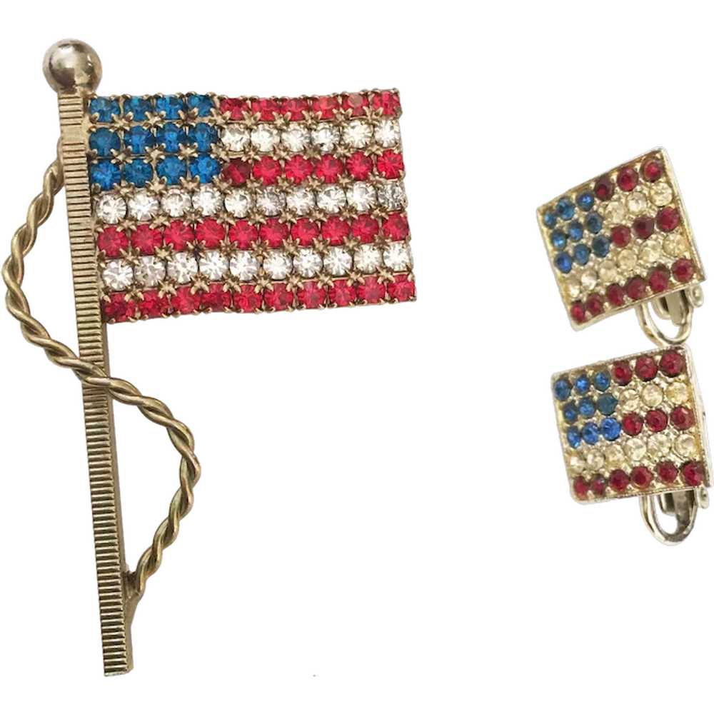 Patriotic U.S. Flag brooch & earring set - Red Wh… - image 1