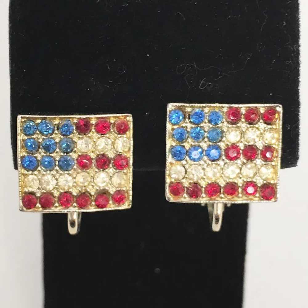 Patriotic U.S. Flag brooch & earring set - Red Wh… - image 4