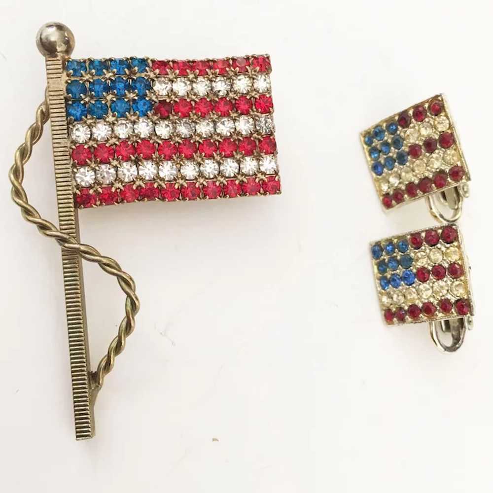 Patriotic U.S. Flag brooch & earring set - Red Wh… - image 7