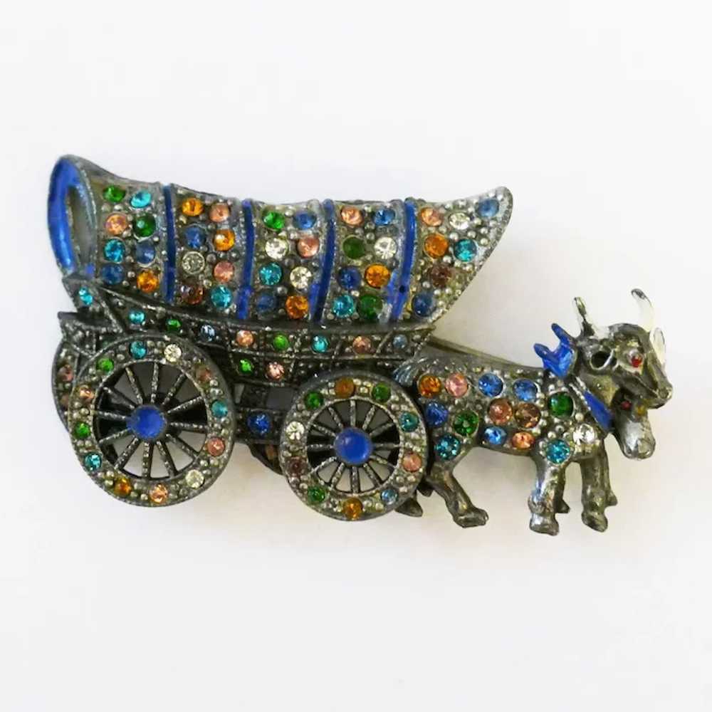 Oxen pulling Conestoga - Covered Wagon Brooch wit… - image 2