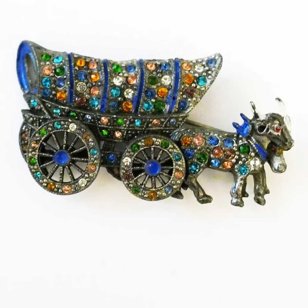 Oxen pulling Conestoga - Covered Wagon Brooch wit… - image 3