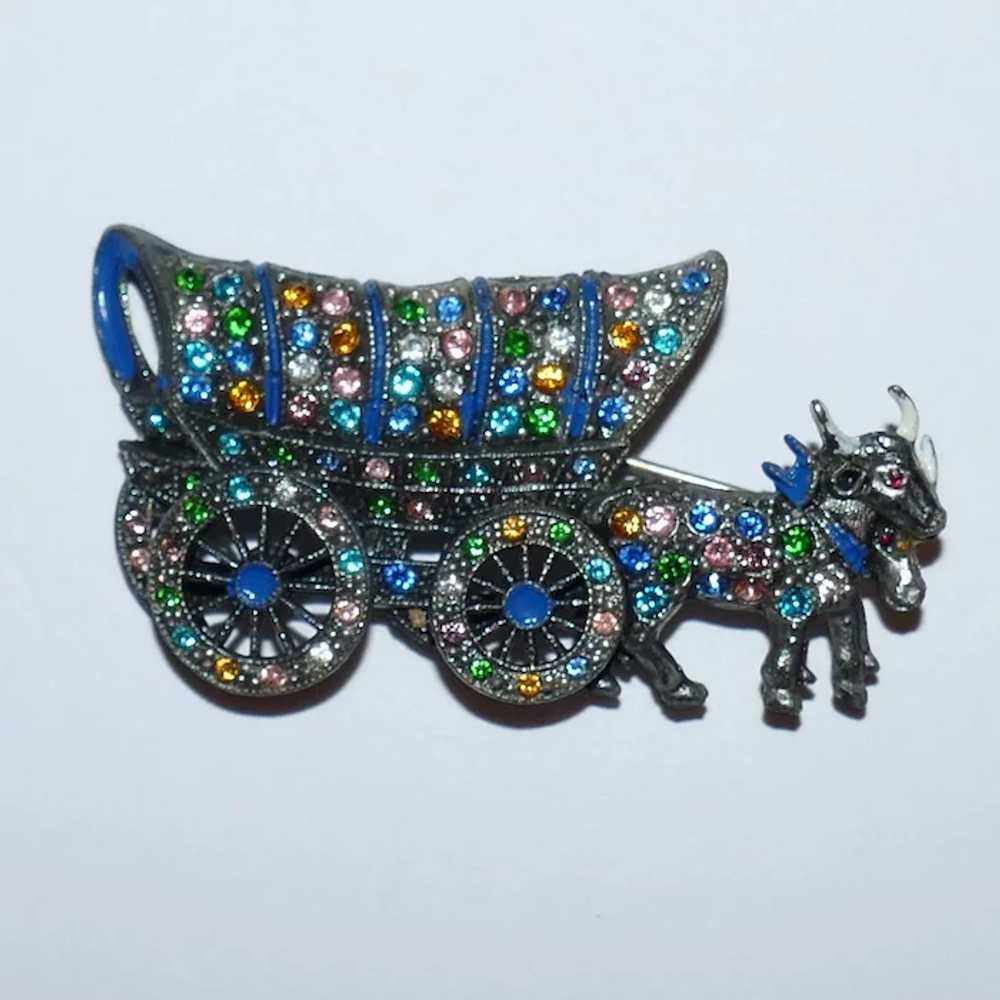 Oxen pulling Conestoga - Covered Wagon Brooch wit… - image 4