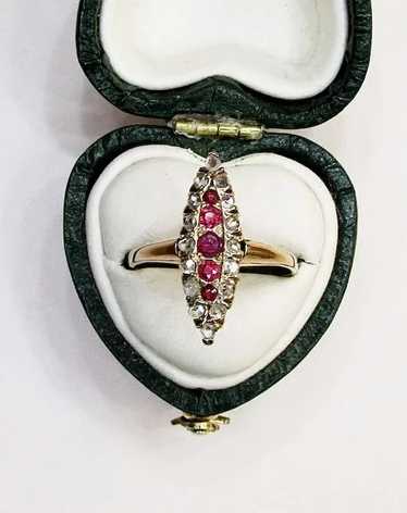 Ruby and Diamond Marquis Shaped Ring