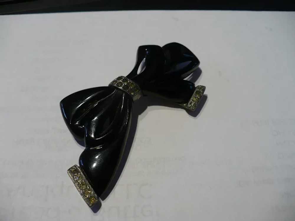 Bakelite Rhinestone Bow Pin - image 2