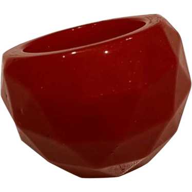 Red Bakelite Faceted Ring - image 1