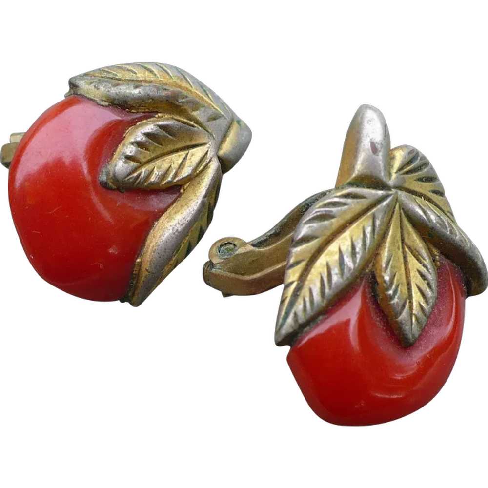 Bakelite Clad Cherry Earrings - image 1