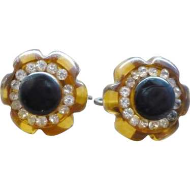 Applejuice Rhinestone Bakelite Earrings - image 1