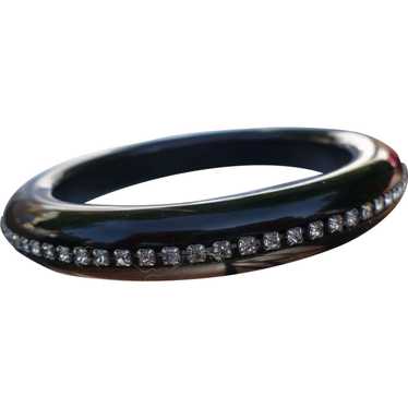Black Bakelite Rhinestone  Bracelet